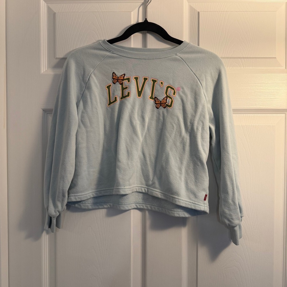 Levi's Girls Butterfly Graphic Sweatshirt Light Blue Medium 10-12 Casual School‎